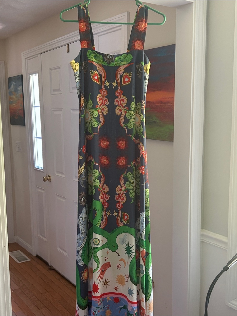 MSK Black Maxi Dress with Green, Red and Yellow Scroll & Floral Print